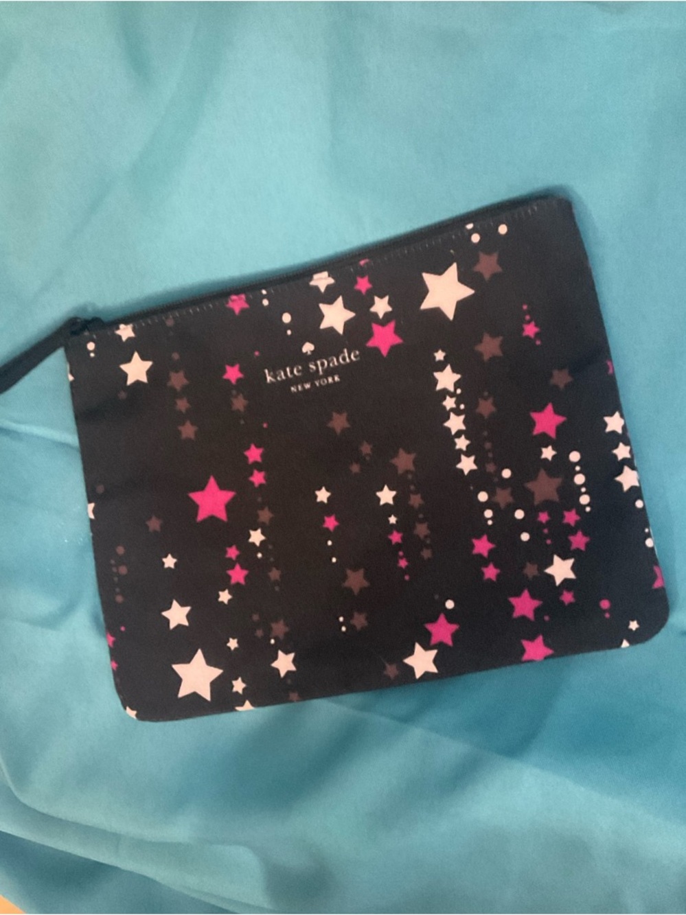 kate spade Black Cosmetic Pouch with Pink and White Stars..like new, no callouts